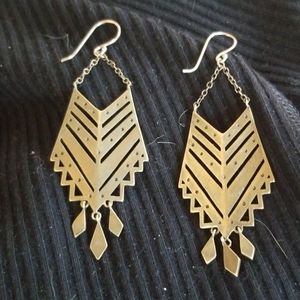 Tribal geo chevron dangle earrings in bronze